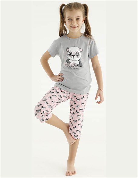 PijamaDonellaDonella Panda Baskılı Kız Çocuk Yazlık Pijama Takımı