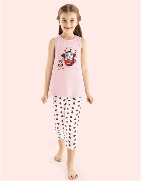 PijamaDonellaDonella Uğur Böceği Baskılı Kız Çocuk Pijama Takımı