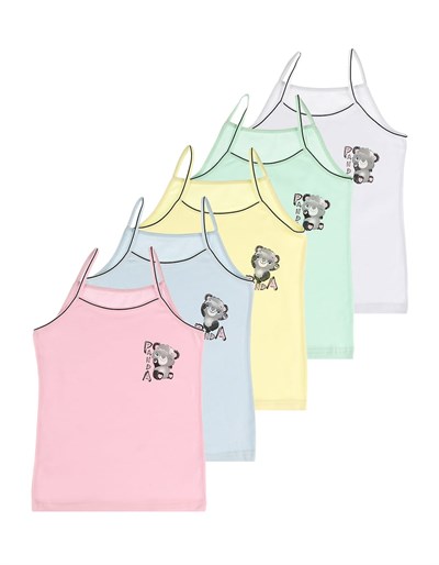 AtletDonellaDonella 5'li Renkli Panda Baskılı Kız Çocuk Atlet - 435043