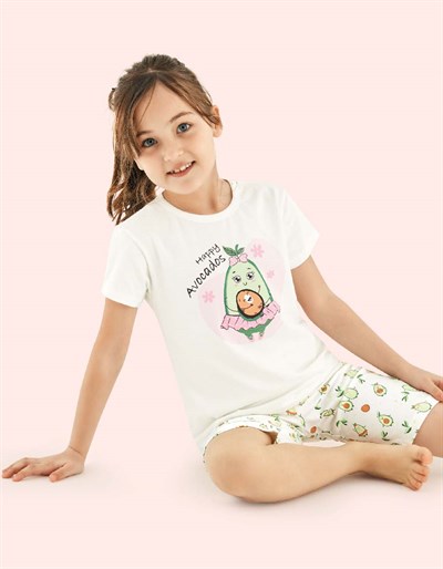 PijamaDonellaDonella Avokado Baskılı Kız Çocuk Yazlık Pijama Takımı - 10115
