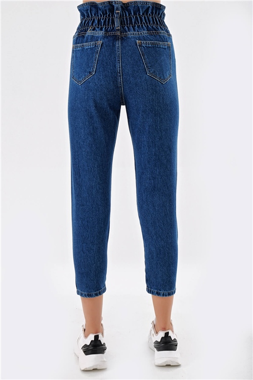 Koyu Mavi Beli Lastikli Jean Pantolon - Moda Kapımda İle Kapınızda!