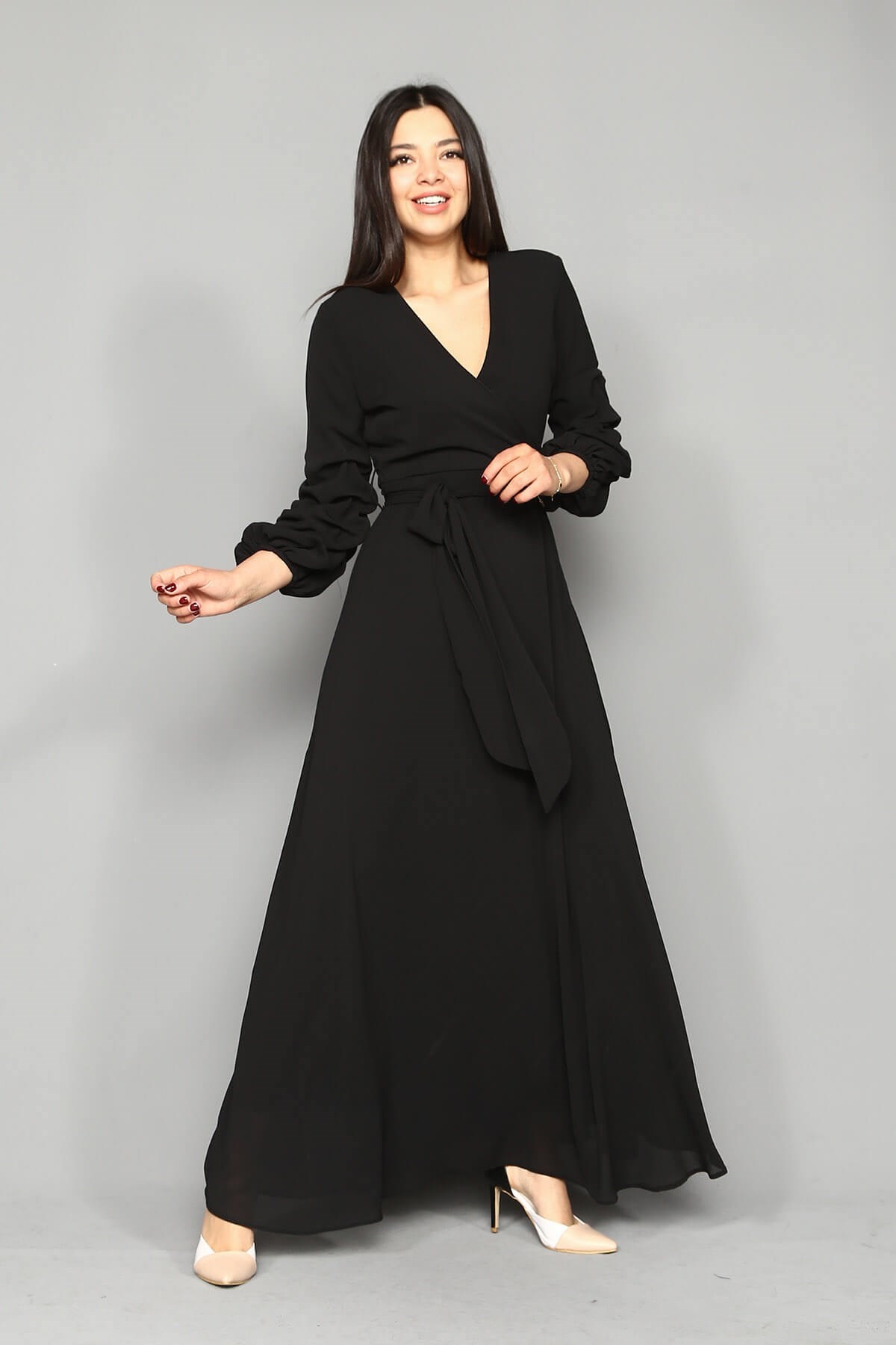 Siyah Uzun Şifon Elbise