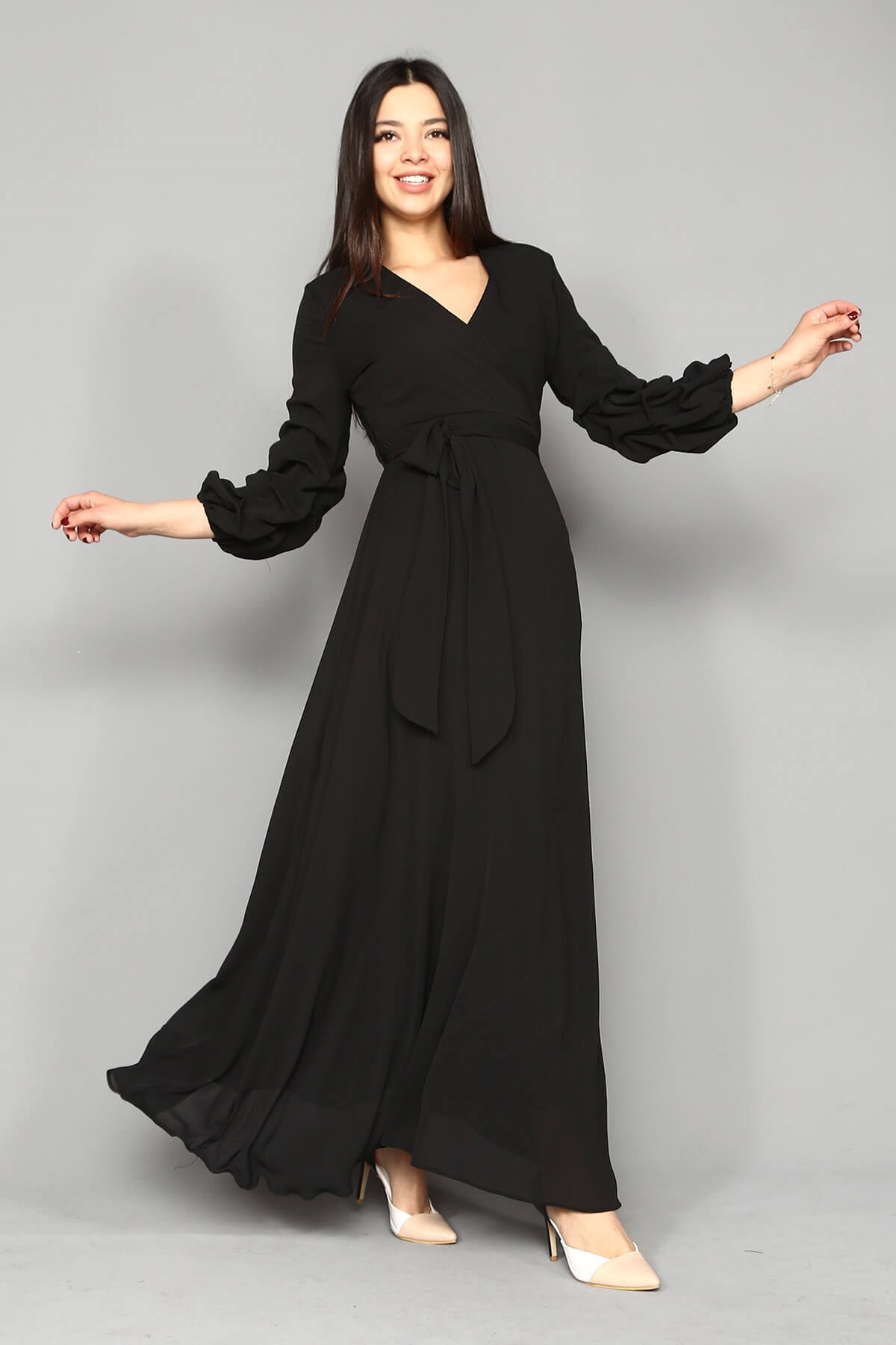 Siyah Uzun Şifon Elbise