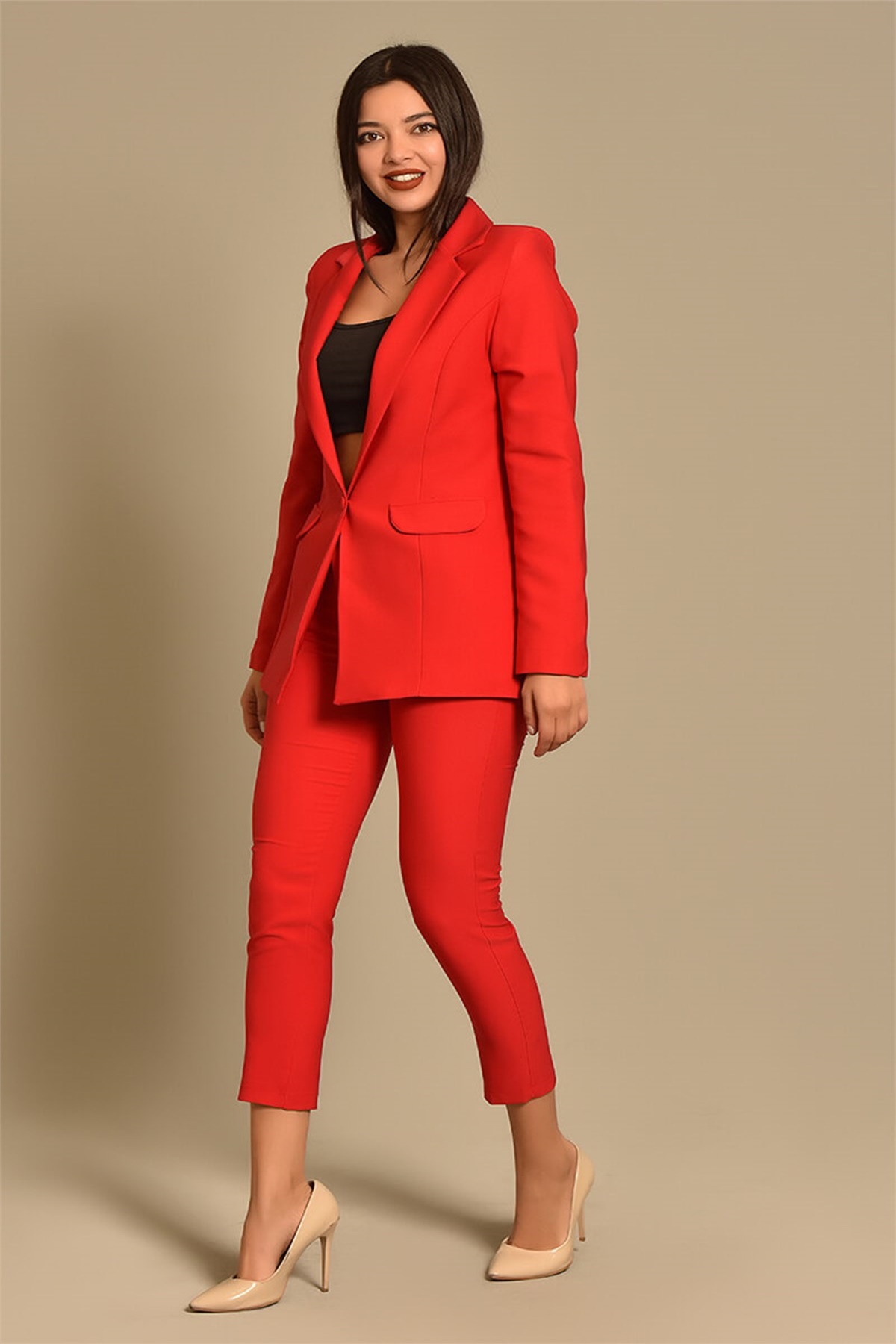 Kırmızı Ceket Pantolon Takım - Moda Kapımda İle Kapınızda!
