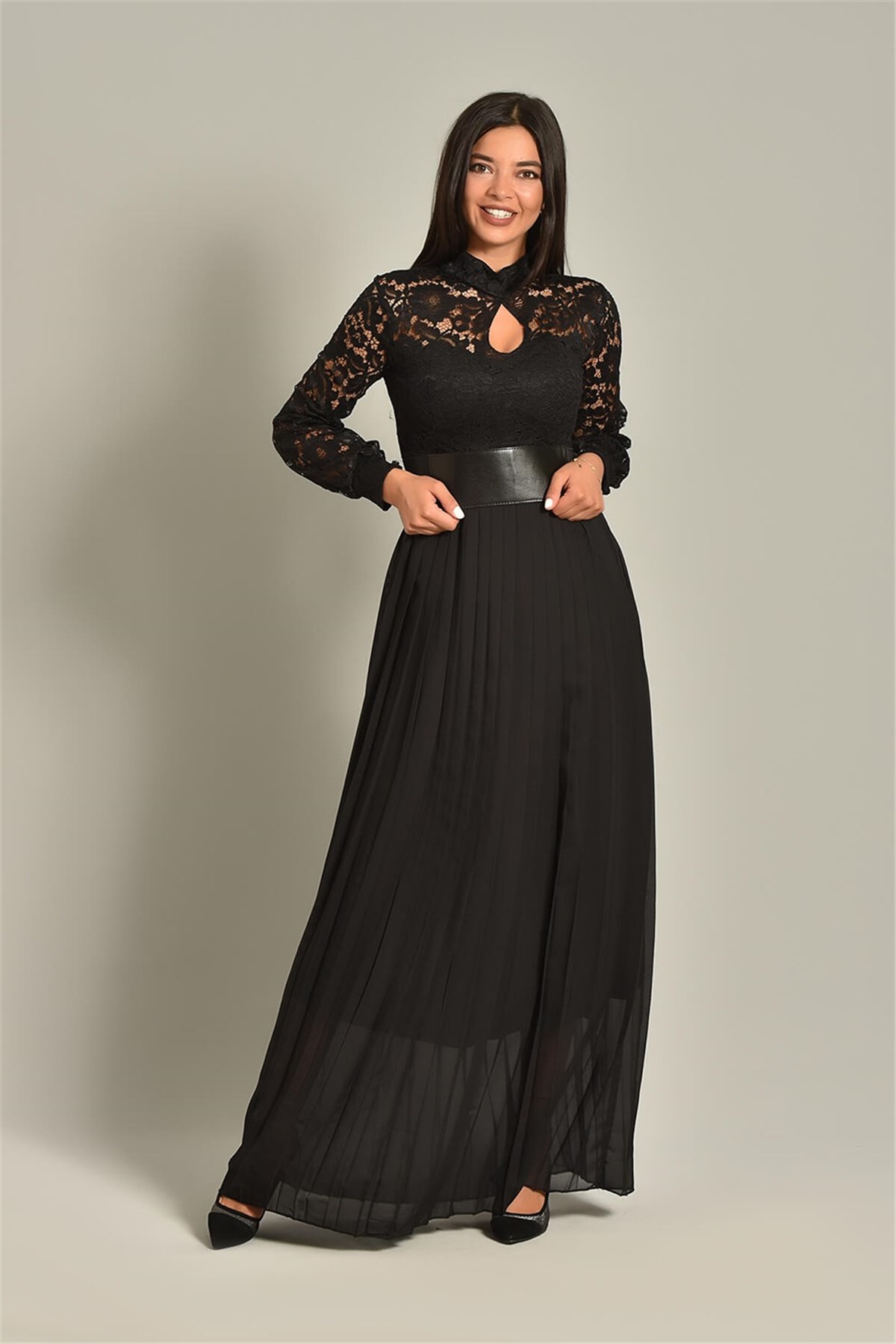 Siyah Kemer Detay Tasarım Abiye Elbise - Moda Kapımda İle Kapınızda!