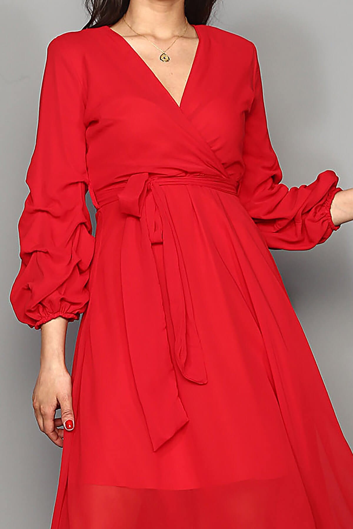 Kırmızı Şifon Elbise - Moda Kapımda İle Kapınızda!