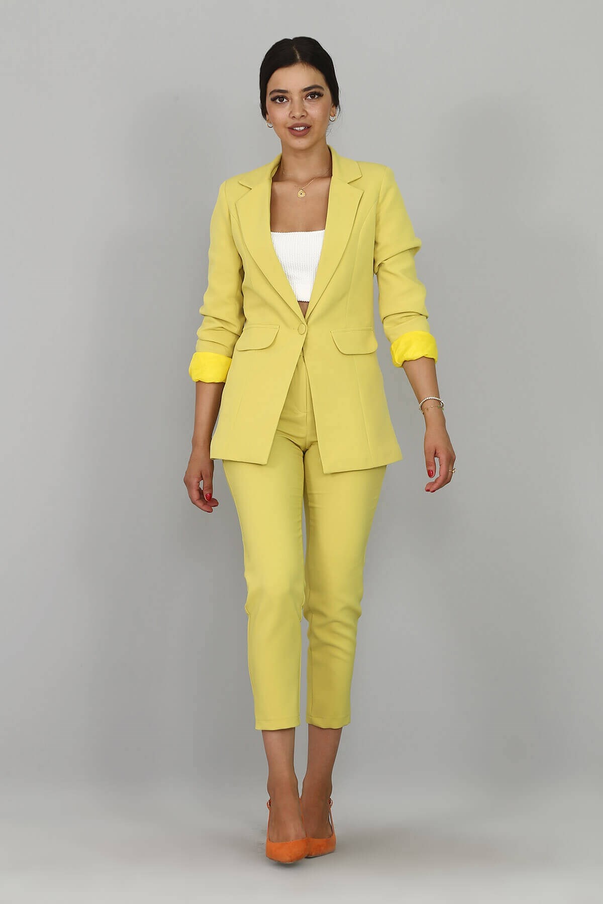 Sarı Ceket Pantolon Takım - Moda Kapımda İle Kapınızda!