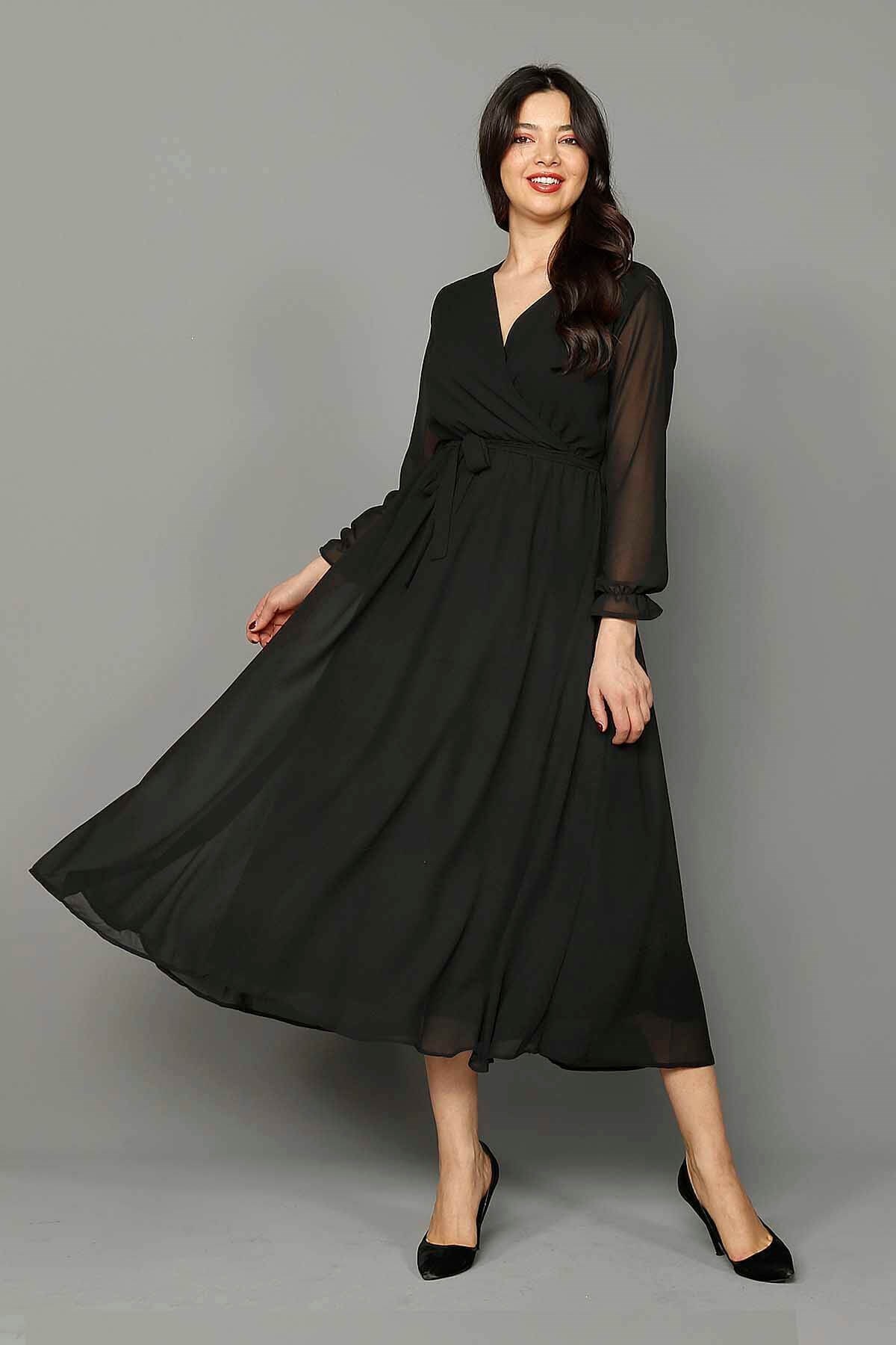 Siyah Şifon Elbise - Moda Kapımda İle Kapınızda!