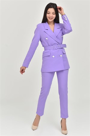 Lila Kemerli Ceket Pantolon Takım - Moda Kapımda İle Kapınızda!