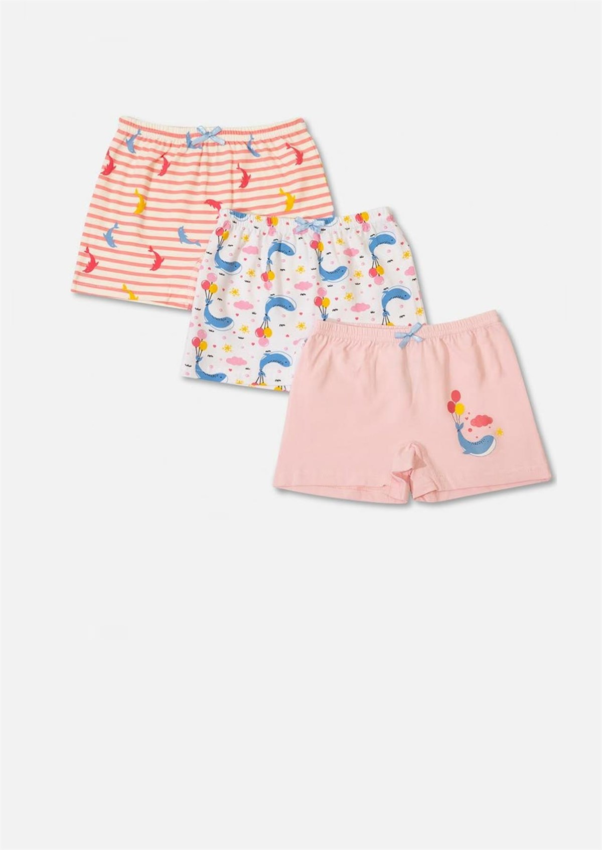 İç GiyimBalina Desen Baskılı Penye Elastan Kız Çocuk 3'lü Paket Boxer Set