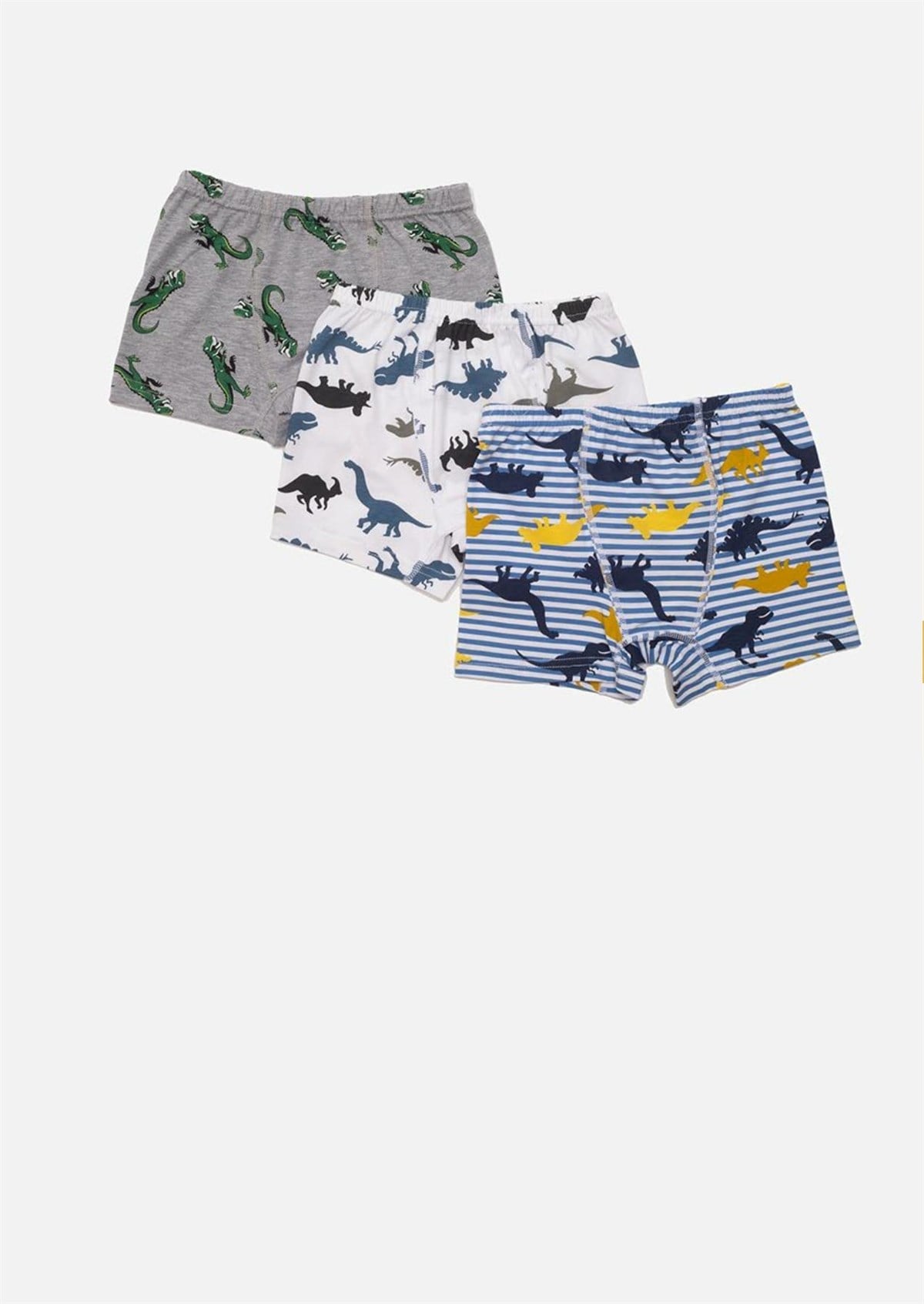 İç GiyimDinozor Desen Baskılı Penye Elastan 3'lü Set Erkek Çocuk Boxer