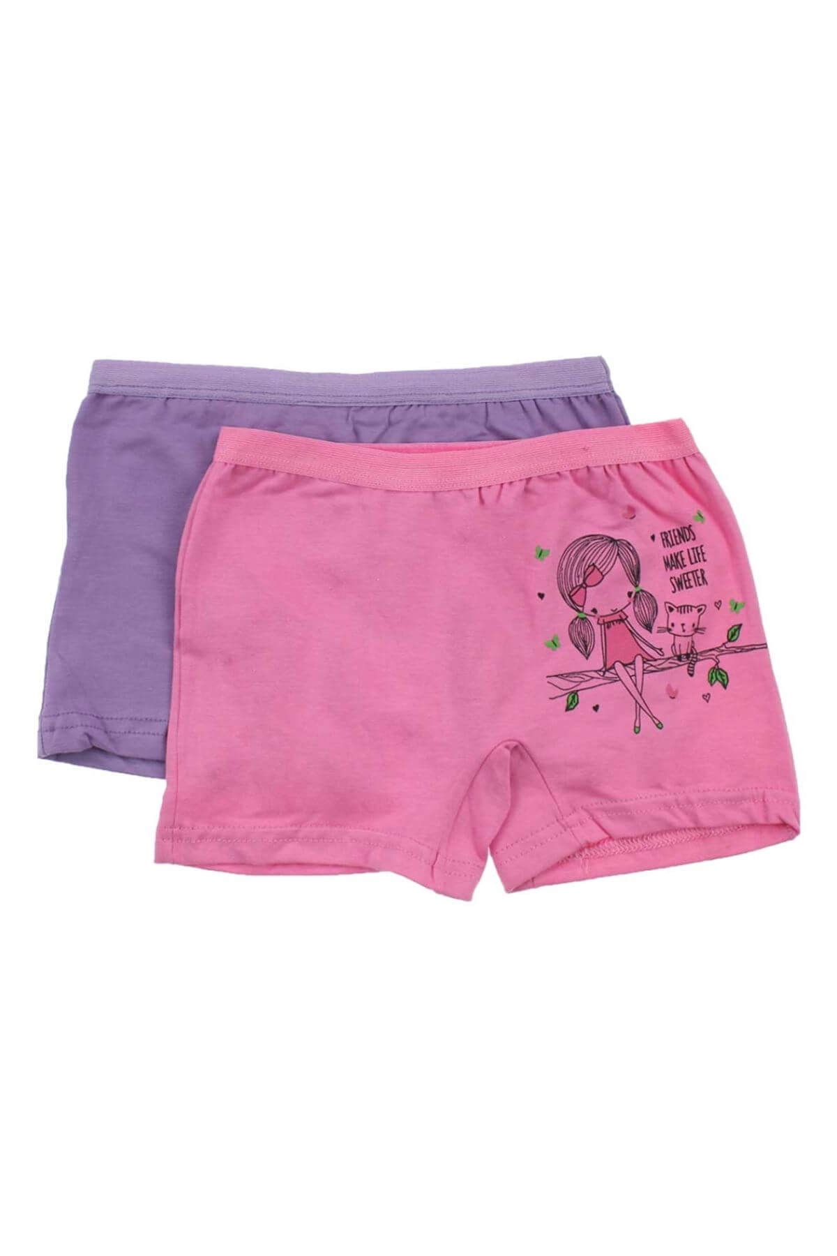 İç GiyimGümüş 3069 2'li Paket Likralı Kız Çocuk Boxer