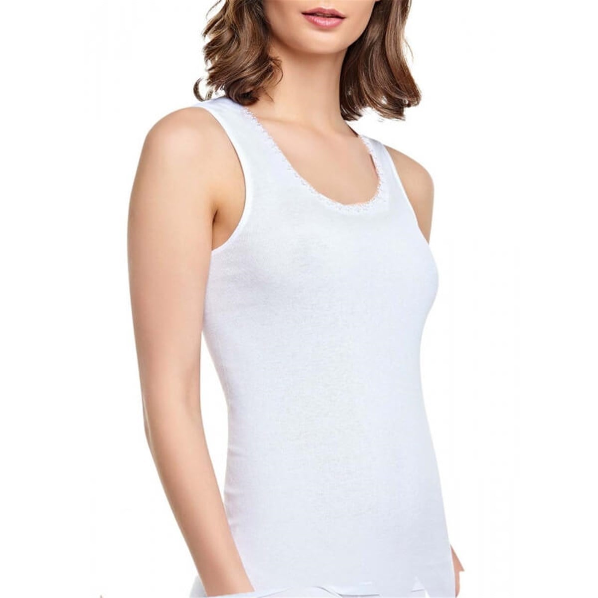 Atlet, Fanila, BodySedef Yıldız 1020 Geniş Askılı Papatya Bayan Atlet Beyaz