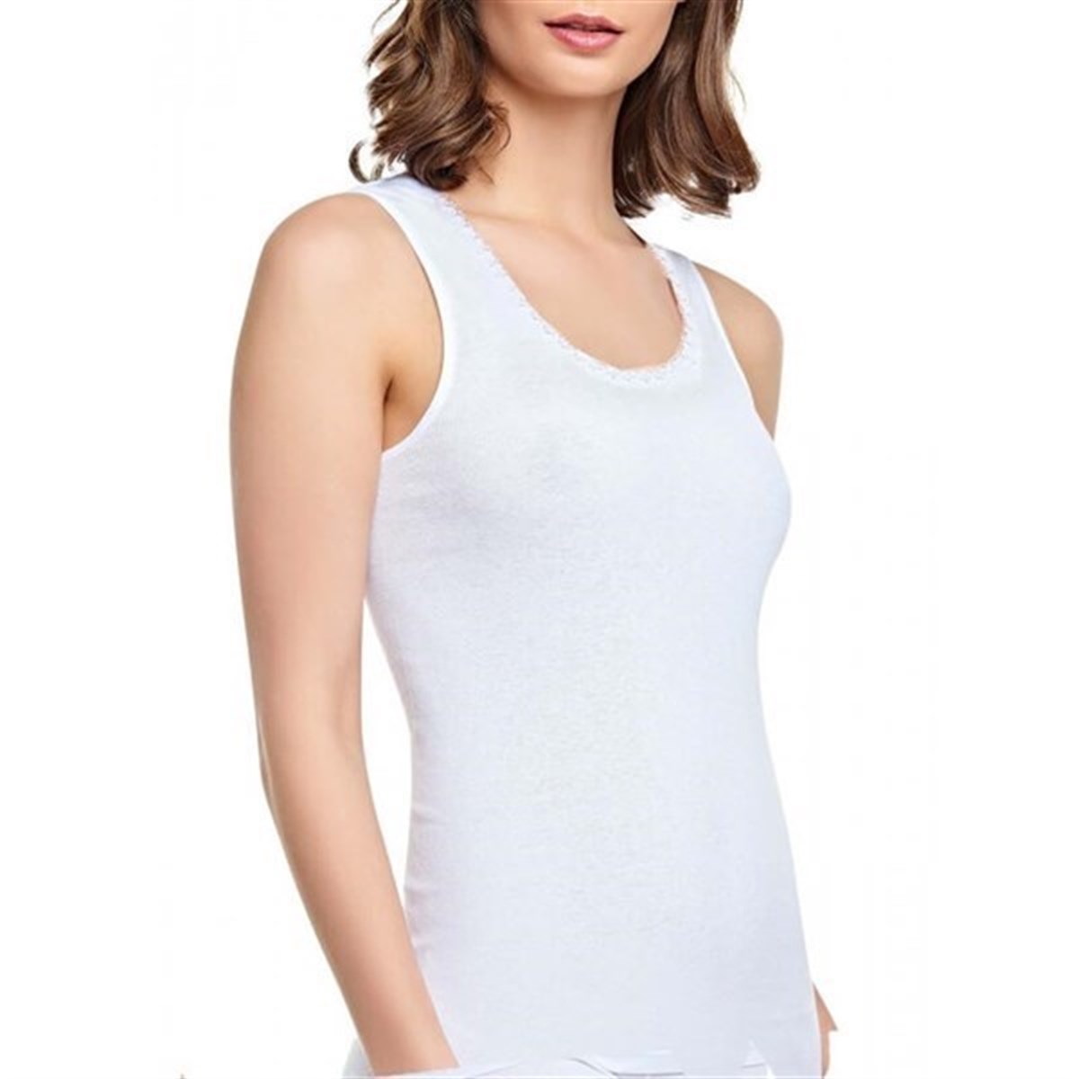 Atlet, Fanila, BodySedef Yıldız 1020 Geniş Askılı Papatya Bayan Atlet Beyaz