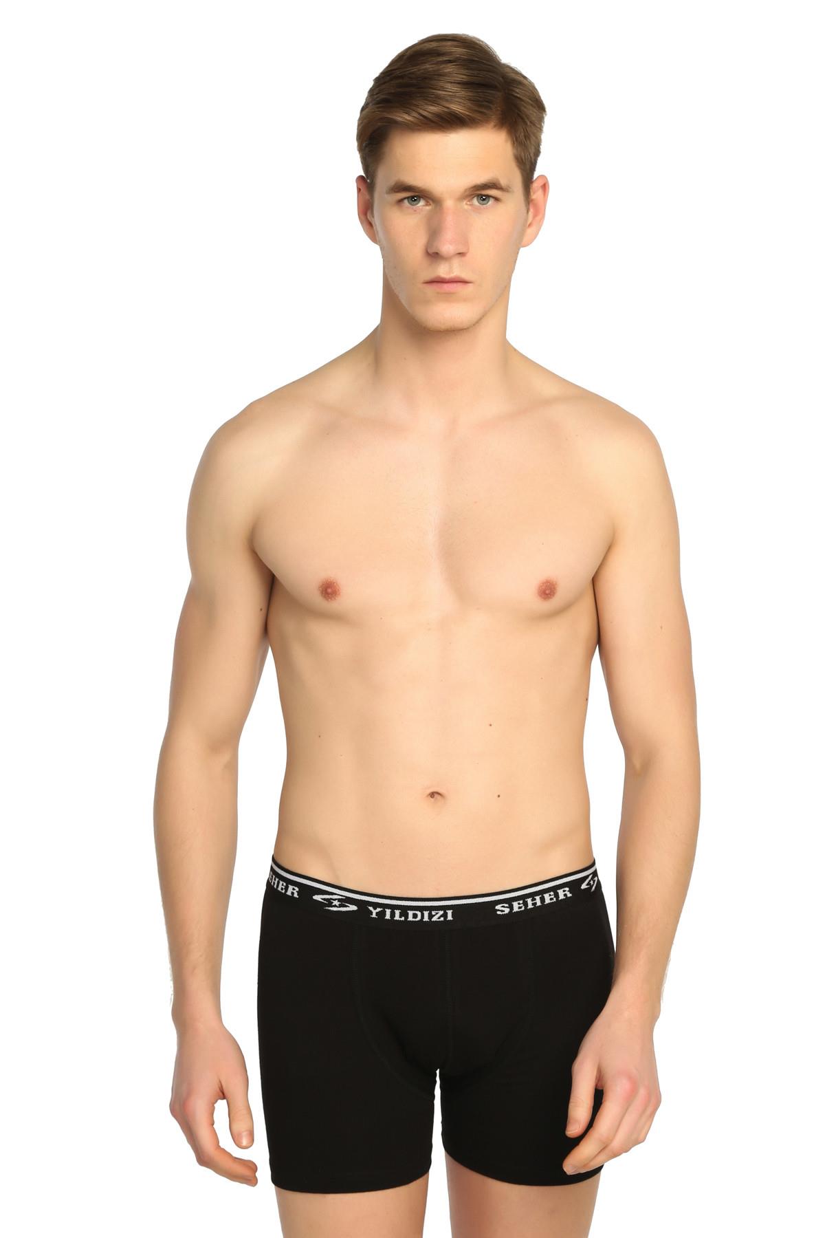 Boxer12'li Paket Seher Yıldızı Düz Renk Penye Likralı Erkek Boxer