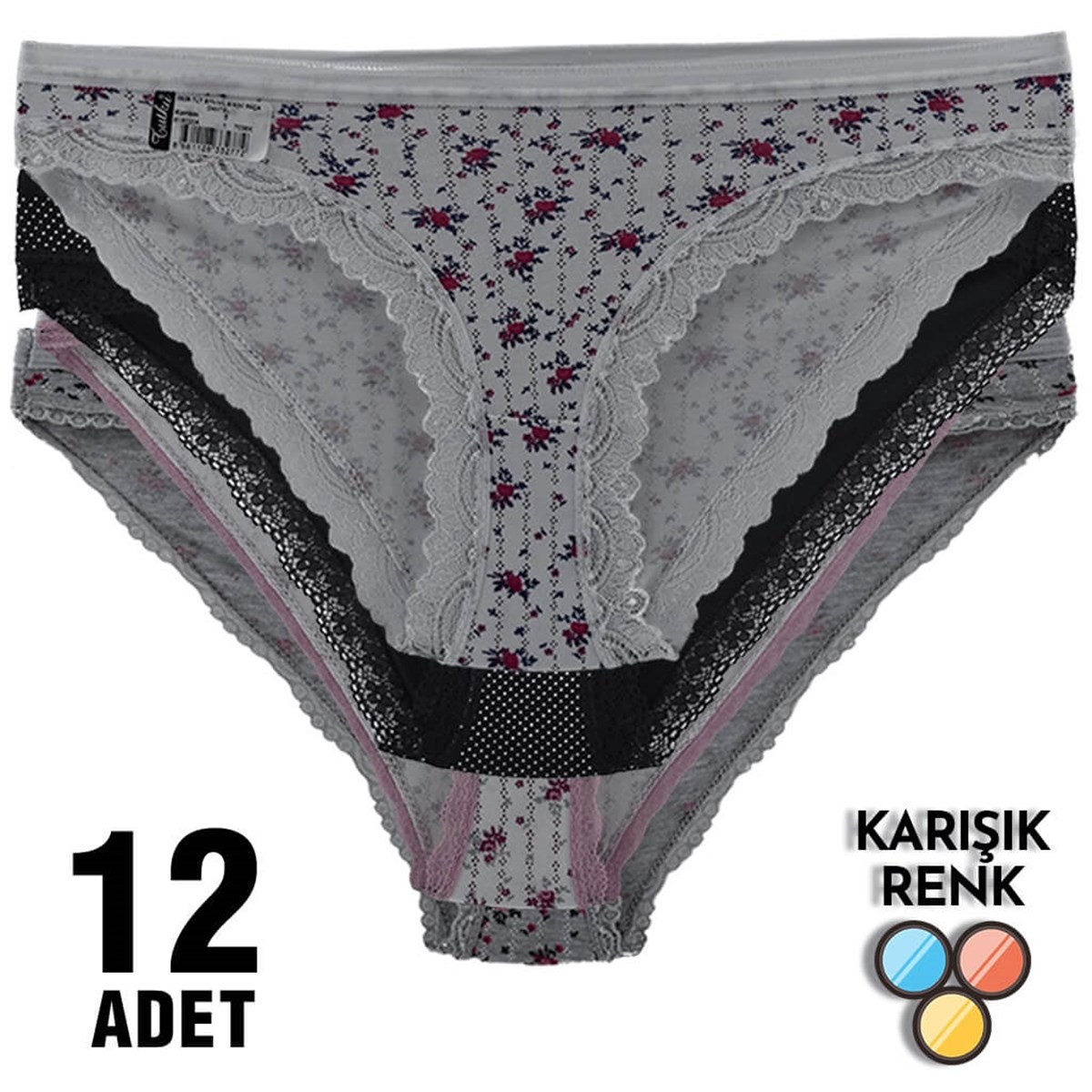 Külot, String, Tanga12'li Paket Tutku Nil 0528 Dantelli Desenli Bayan Elastan Bikini Külot