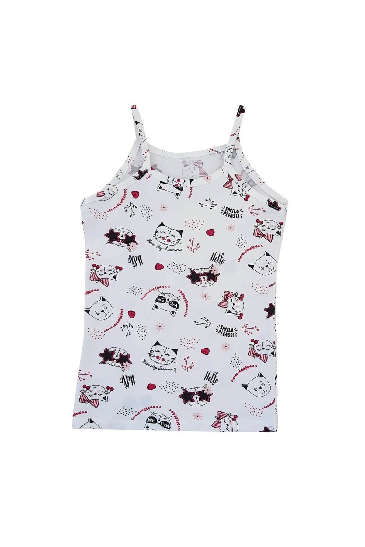 İç GiyimTutku 3'lü Paket Elastan Desenli Emprime İp Askı Kız Çocuk Atlet