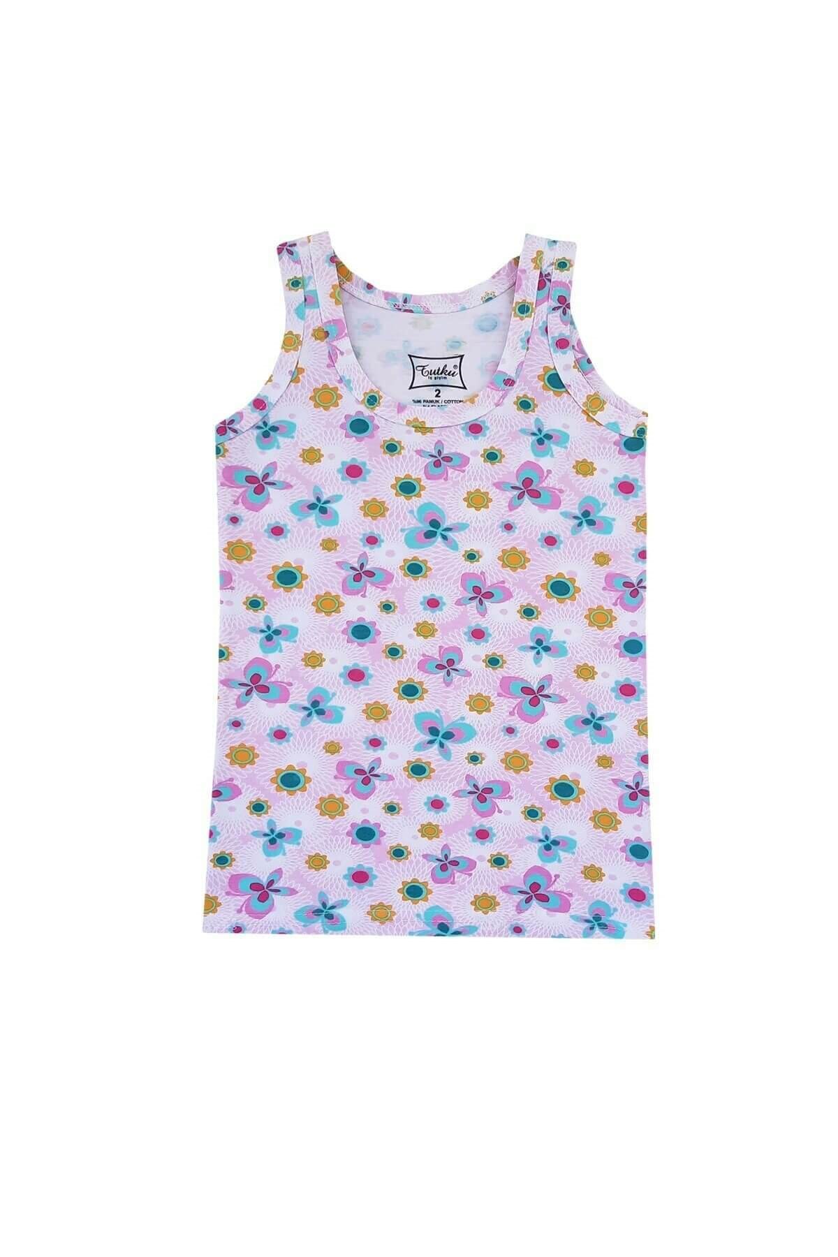 İç GiyimTutku 3'lü Paket Elastan Emprime Desenli Geniş Askı Kız Çocuk Atlet