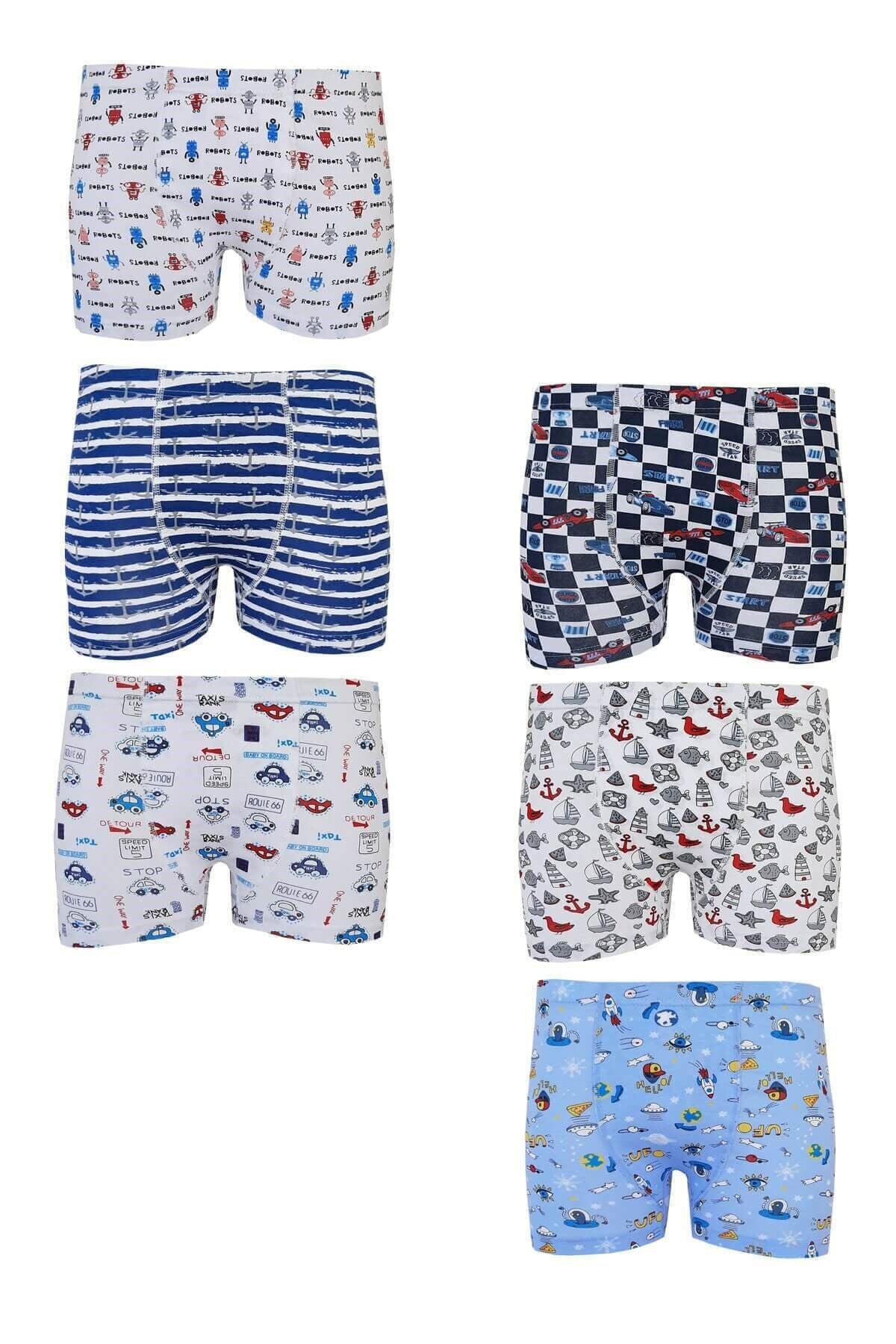 İç GiyimTutku Elastan Desenli Emprime Erkek Çocuk Boxer 6'lı Paket