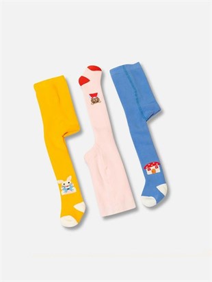 Külotlu ÇorapSevimli Hayvanlar Desenli Kız Bebek Havlu Külot Çorap 3'lü Paket