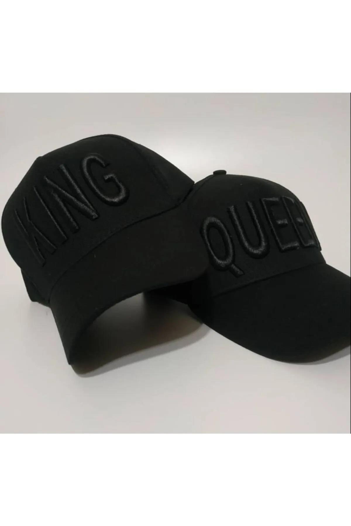 Kıng - Queen Siyah Nakış Yazılı 2'li Şapka | ÇamaşırcımShop