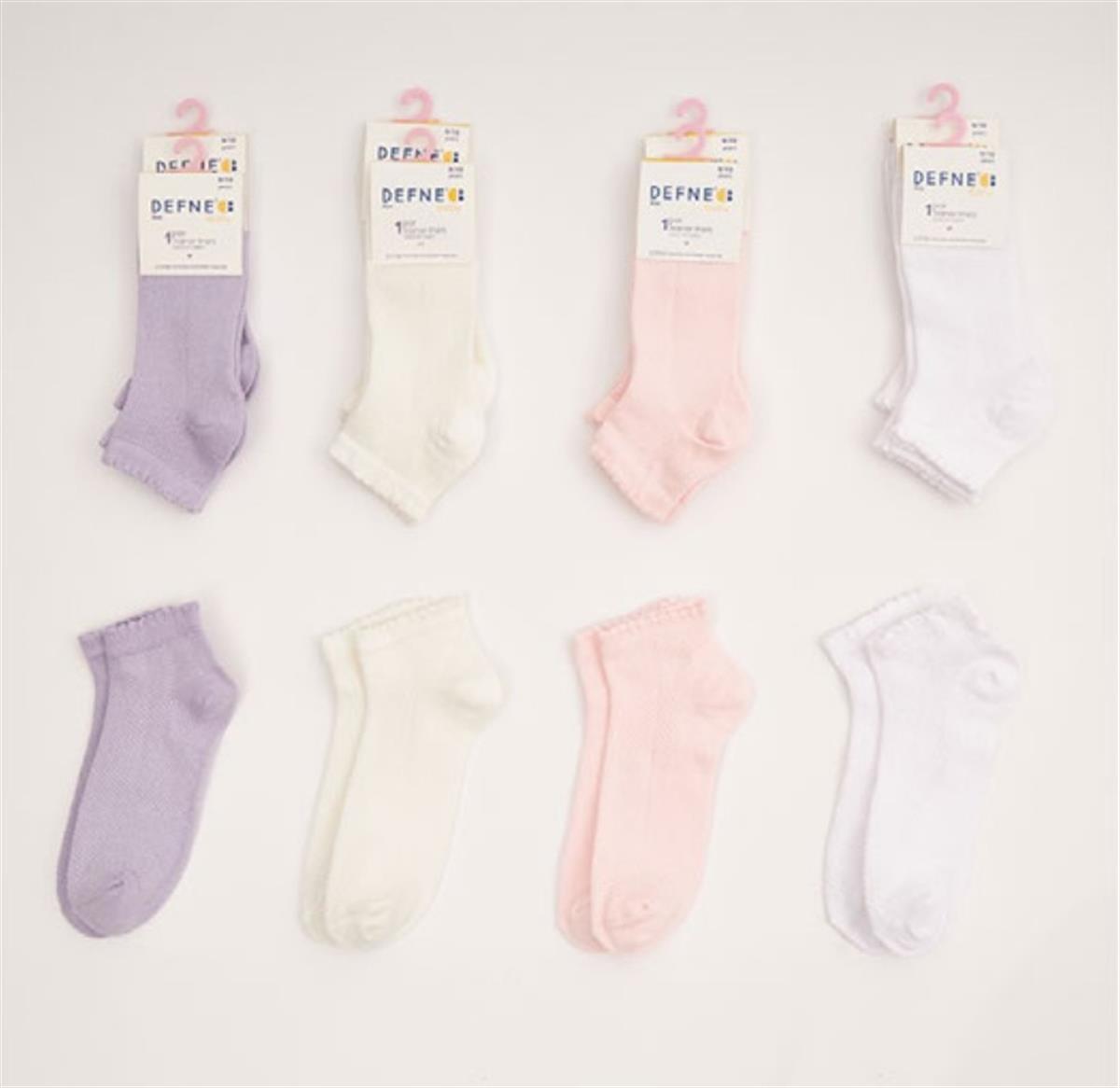 Çorap12'li Paket Düz Renkli Kız Çocuk Soket Çorap