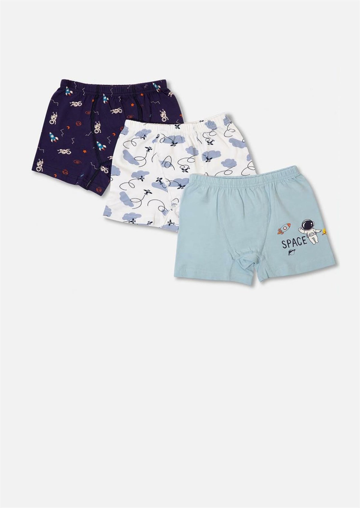 İç GiyimAstronot Desen Baskılı Elastan Penye Erkek Çocuk 3'lü Boxer Set