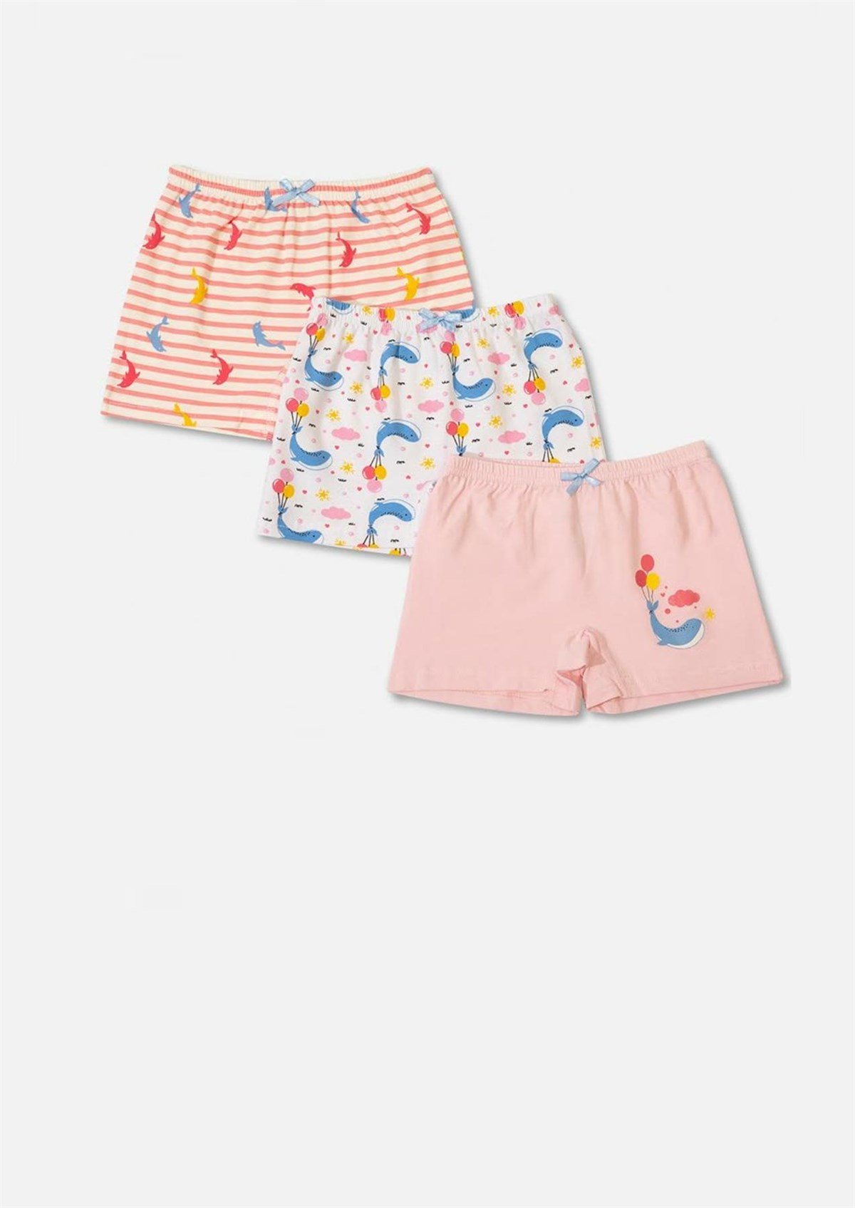 İç GiyimBalina Desen Baskılı Penye Elastan Kız Çocuk 3'lü Paket Boxer Set