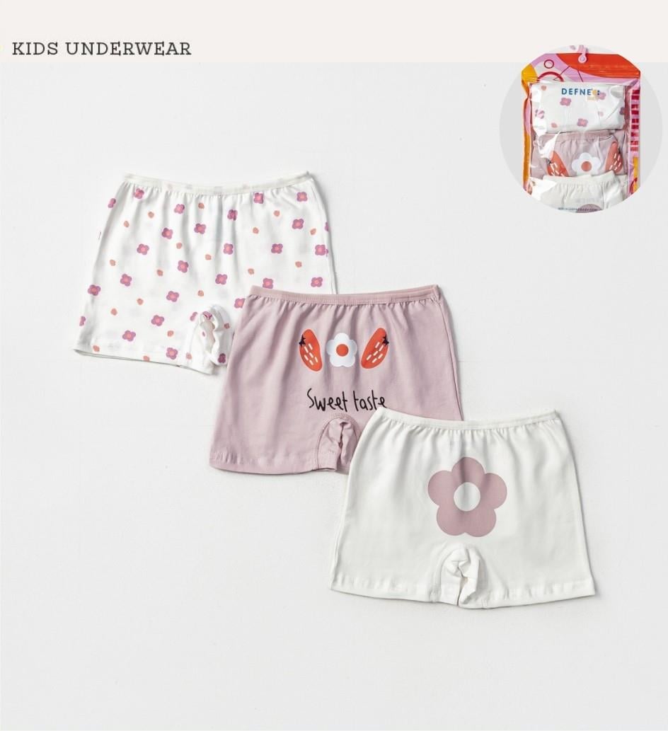 İç GiyimÇiçek Desenli Likralı Penye 3'lü Kız Çocuk Boxer Set