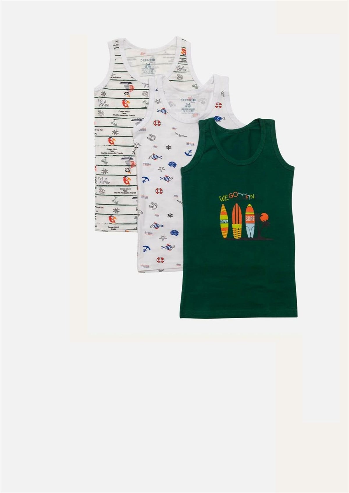 İç GiyimDenizci Tema Baskılı Penye Elastan 3'lü Paket Erkek Çocuk Atlet Set