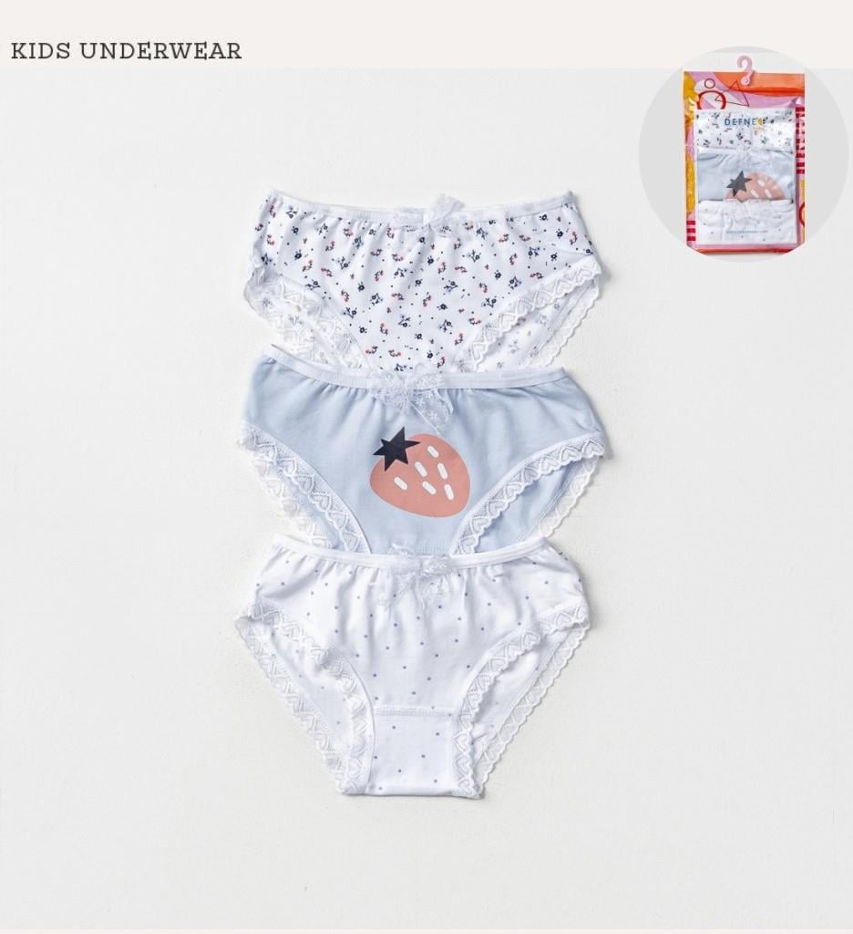 İç GiyimDesenli Kalp Dantel İşlemeli Likralı Penye 3'lü Kız Çocuk Slip Set