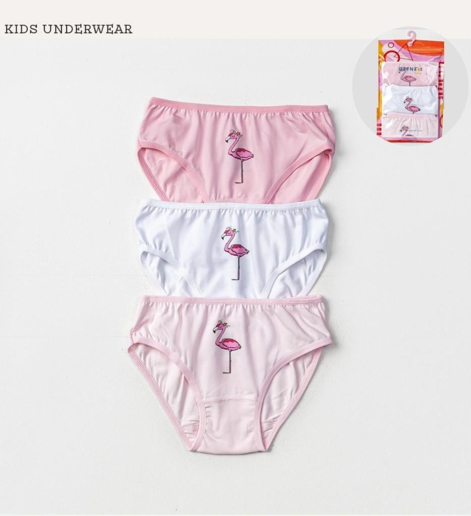 İç GiyimFlamingo Desenli Likralı Penye 3'lü Kız Çocuk Slip Set