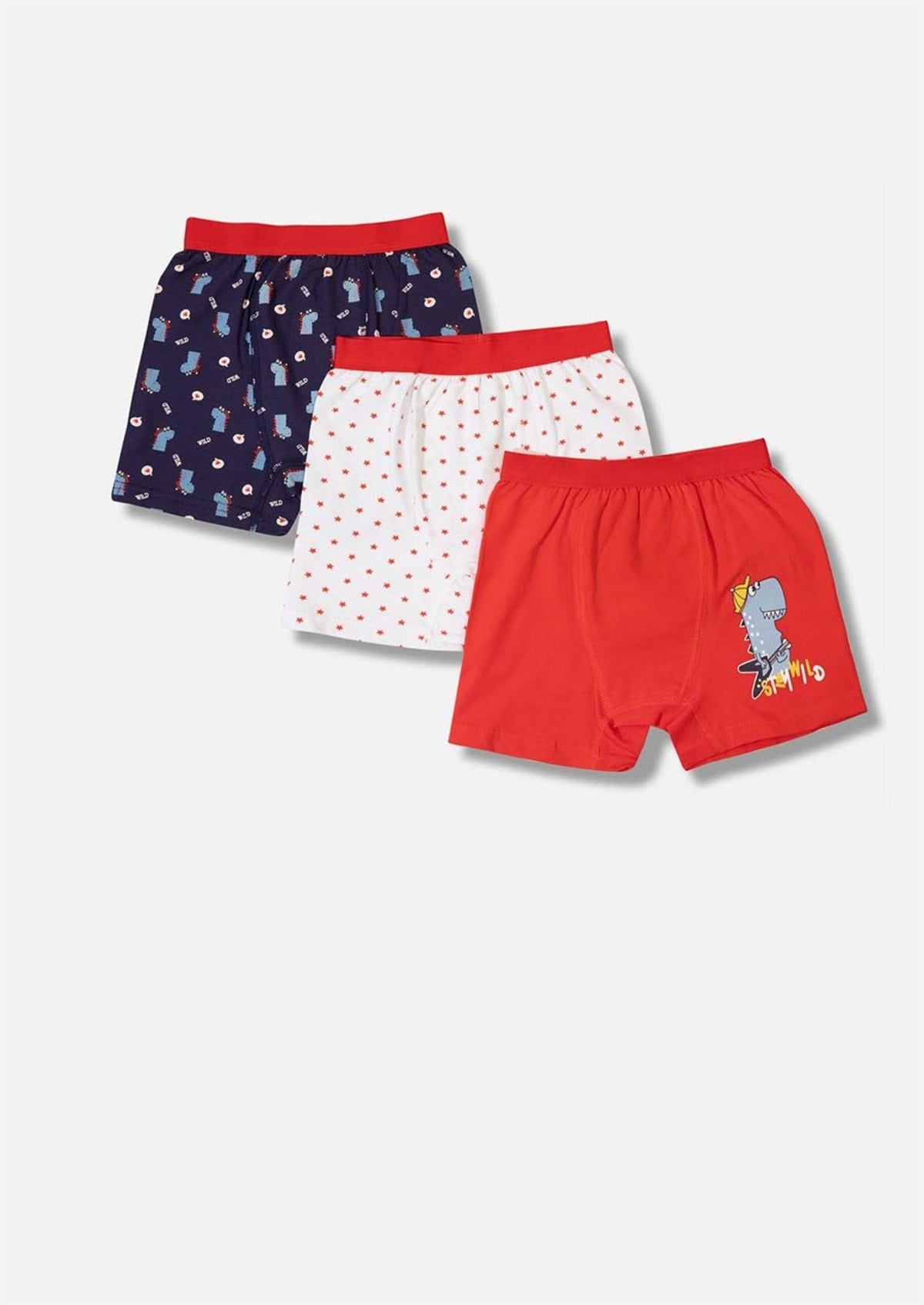 İç GiyimGitarist Dinozor Desen Baskılı Asortili Likralı Penye Erkek Çocuk 3'lü Boxer Set