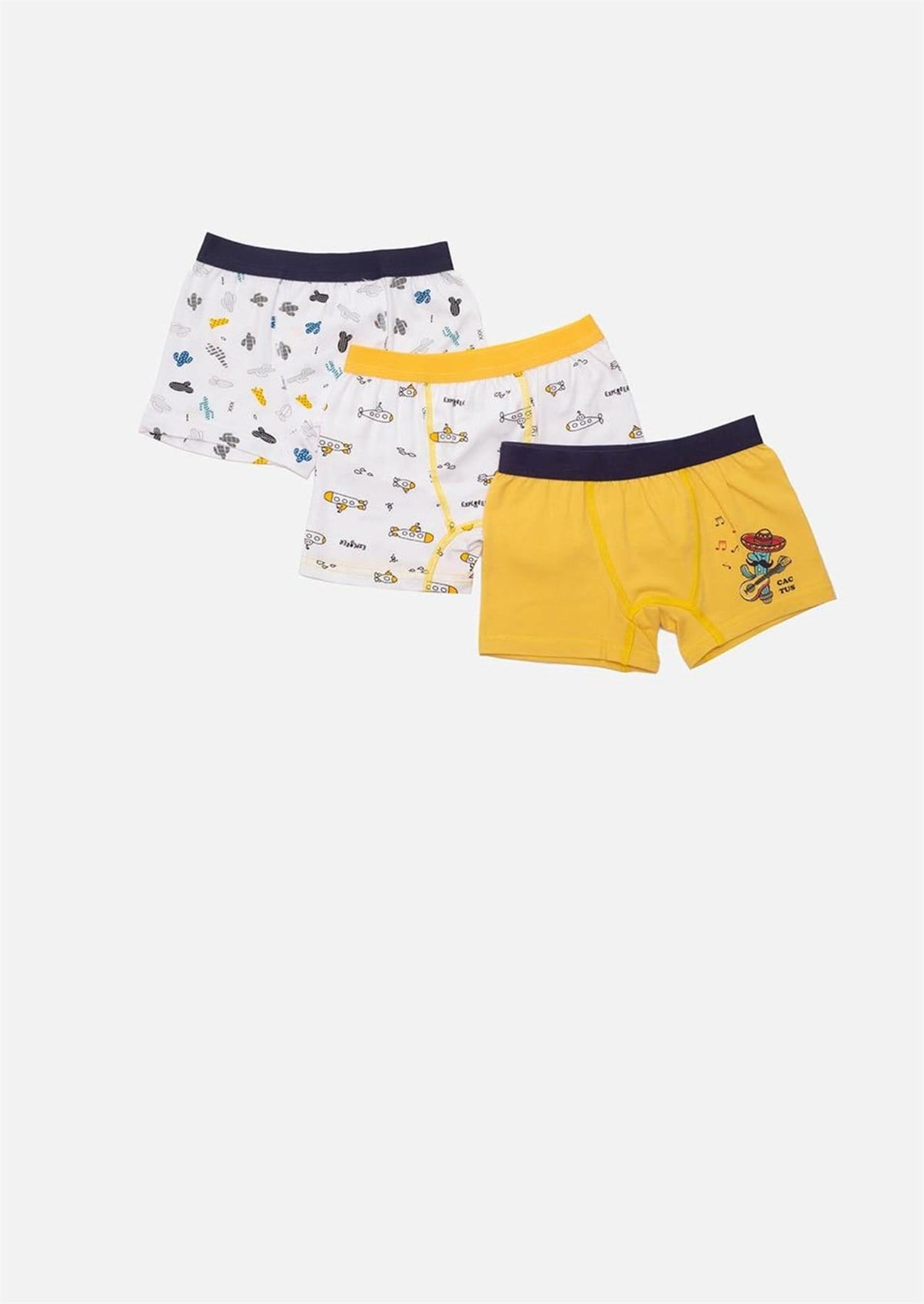 İç GiyimKaktüs Ve Deniz Altı Baskılı Penye Elastan Erkek Çocuk 3'lü Boxer Set