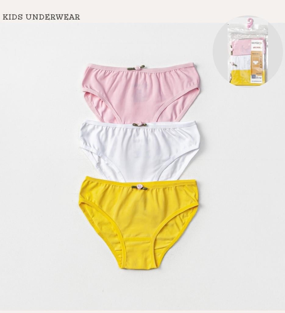 İç GiyimKarışık Renkli Likralı Penye 3'lü Kız Çocuk Slip Set