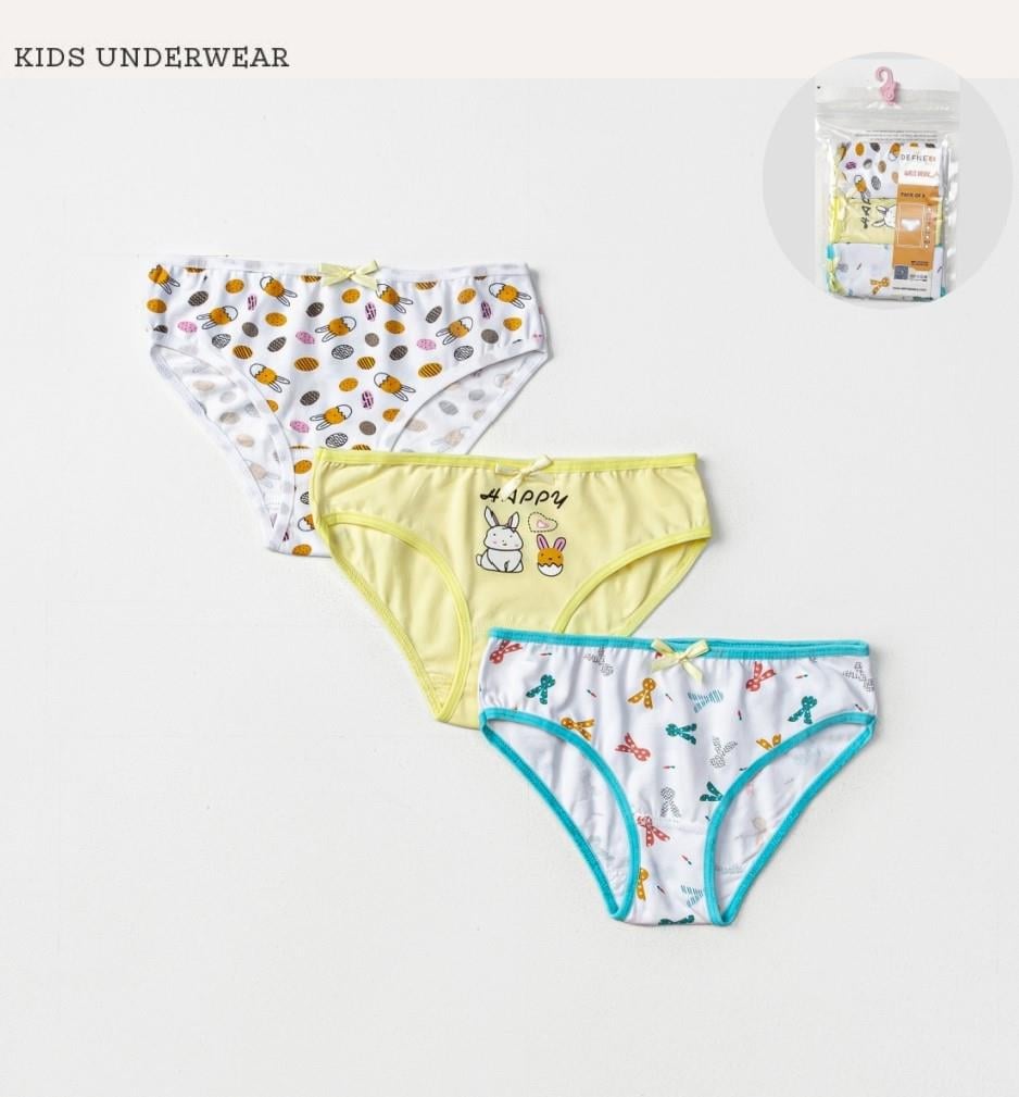 İç GiyimMutlu Tavşancık Desenli Likralı Penye 3'lü Kız Çocuk Slip Set