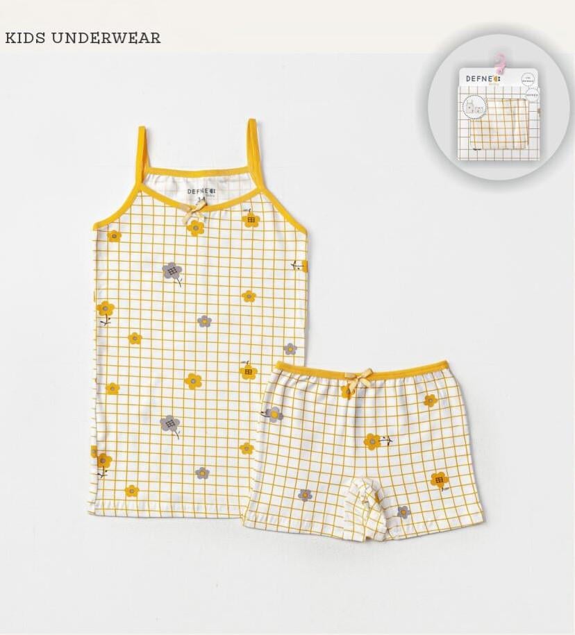 İç GiyimPapatya Desenli Likralı Penye İnce Askılı Kız Çocuk Atlet Boxer Takım