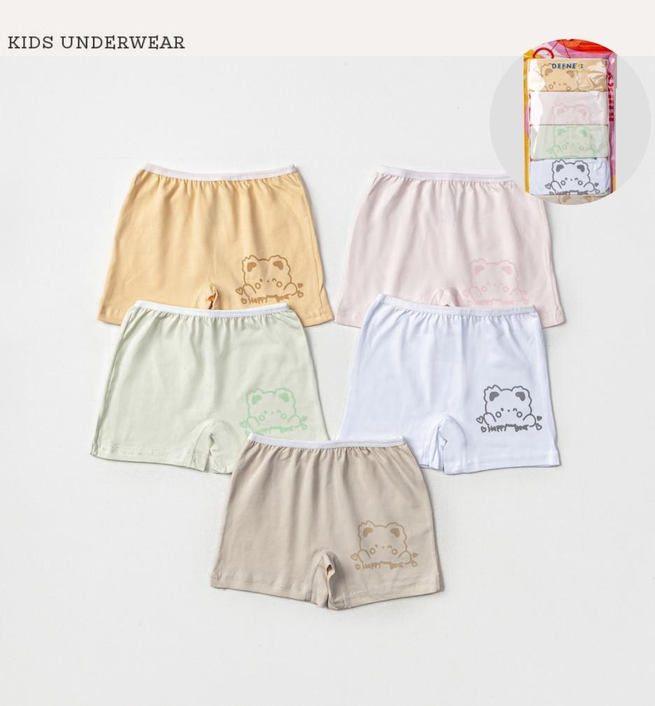 İç GiyimSevimli Ayıcık Desenli Karışık Renkli Likralı Penye 5'li Kız Çocuk Boxer Set