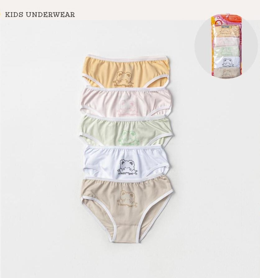 İç GiyimSevimli Ayıcık Desenli Likralı Penye 5'li Kız Çocuk Slip Set