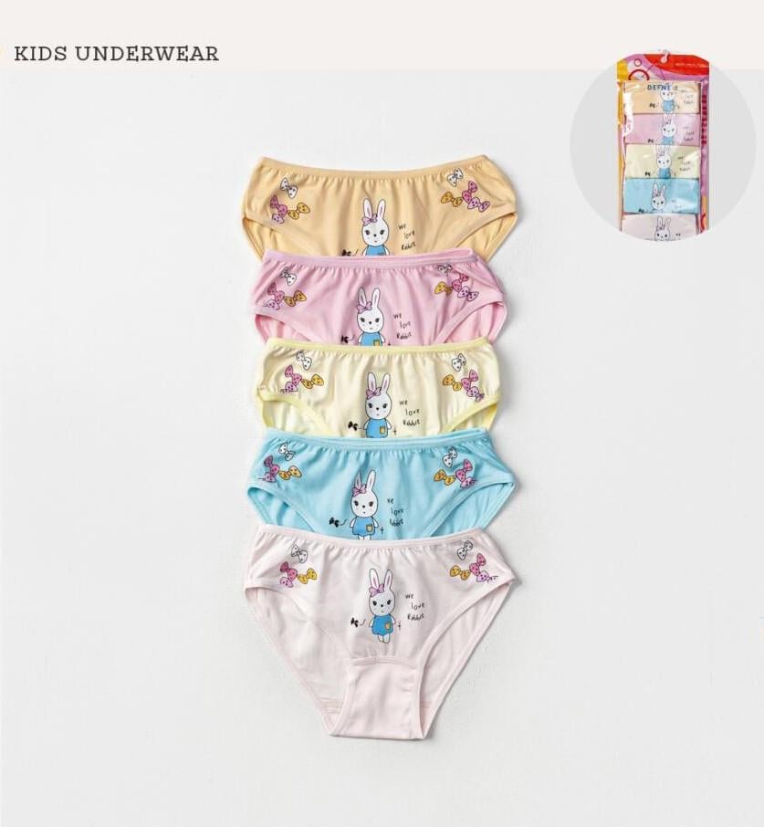 İç GiyimSevimli Tavşan Desenli Likralı Penye 5'li Kız Çocuk Slip Set