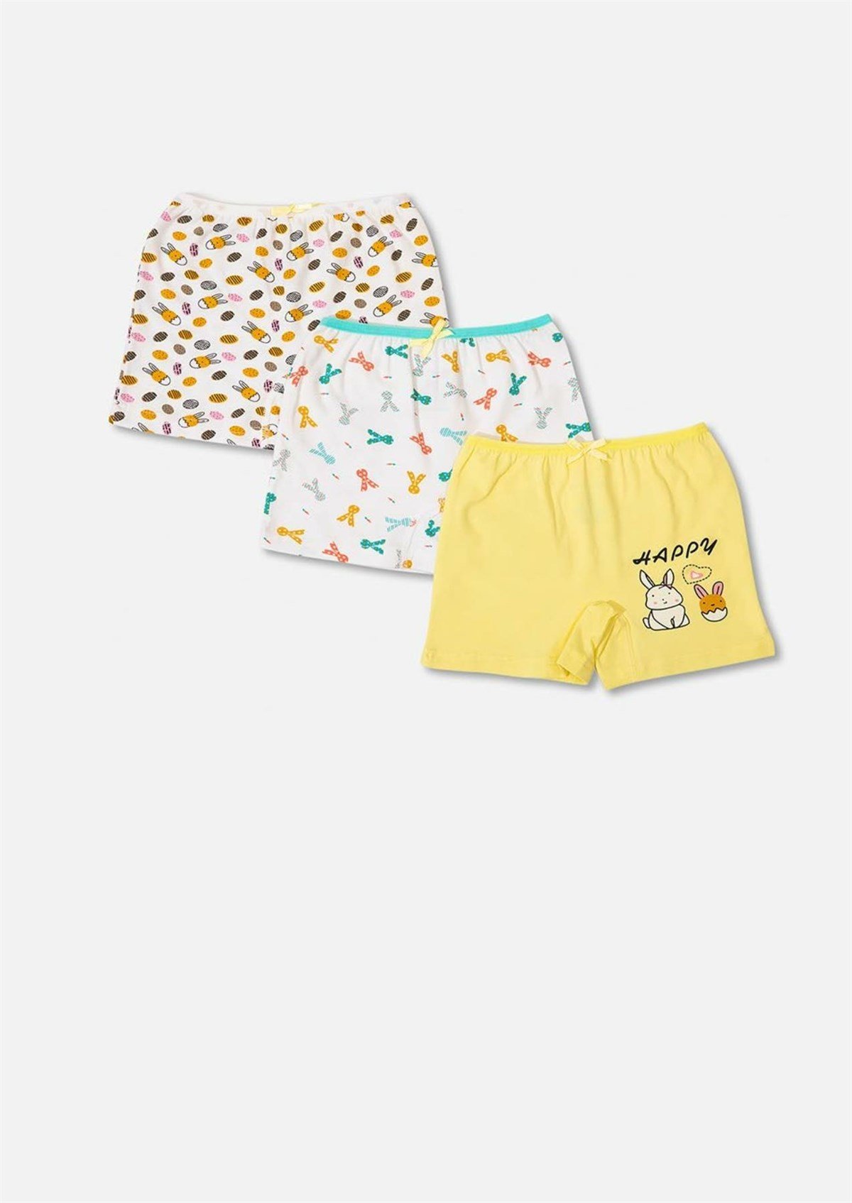 İç GiyimTavşan Ve Civciv Desen Baskılı Penye Elastan Kız Çocuk 3'lü Boxer Set