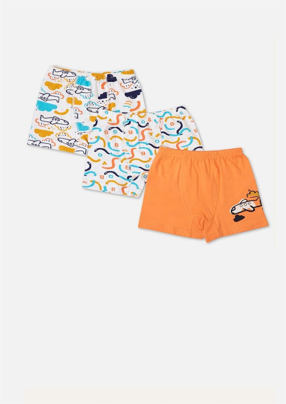 İç GiyimUçak Desen Baskılı Asortili Penye Elastan 3'lü Erkek Çocuk Boxer Set