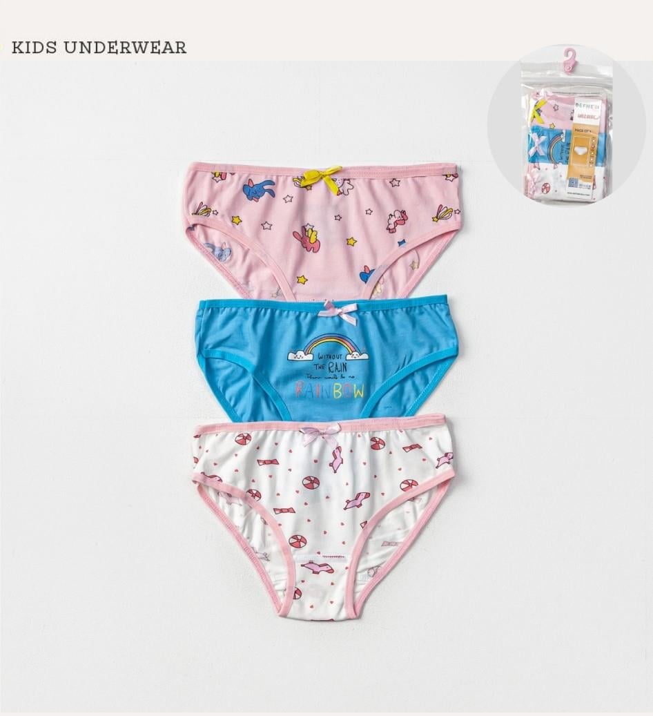 İç GiyimUnicorn Temalı Likralı Penye 3'lü Kız Çocuk Slip Set