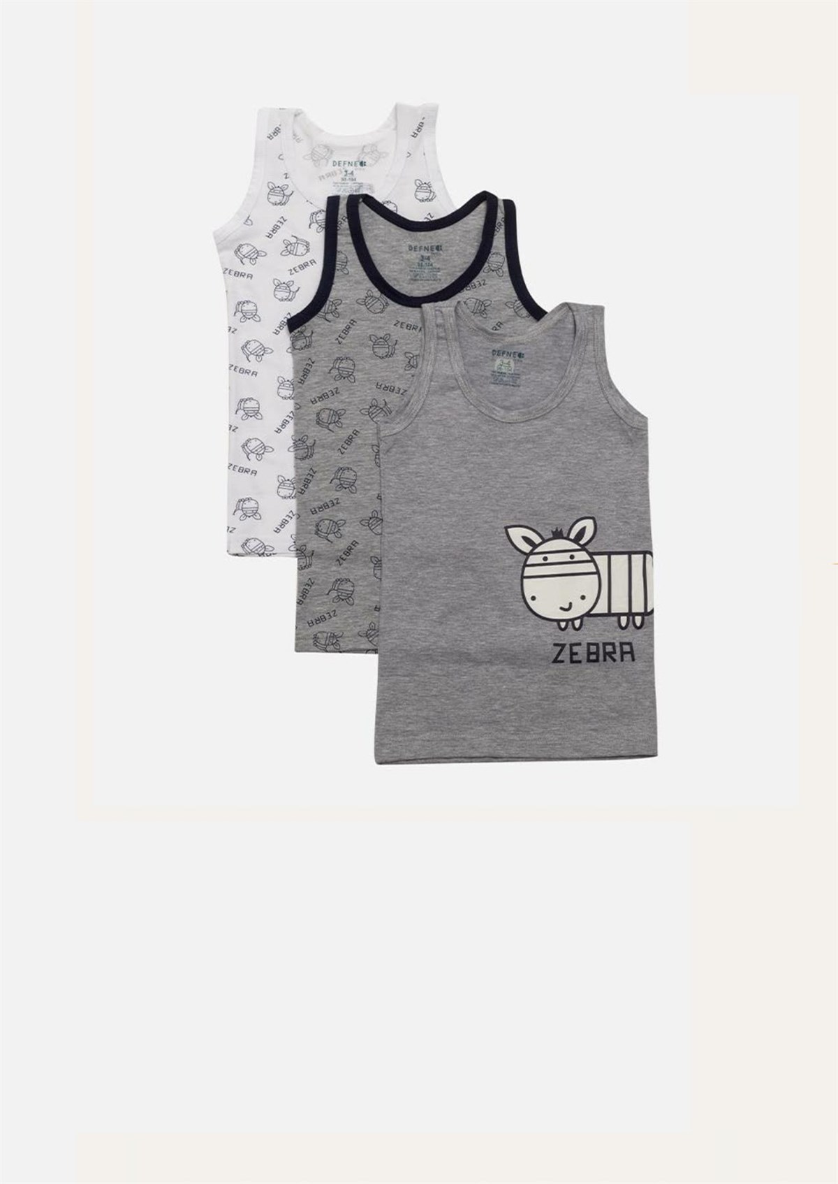 İç GiyimZebra Baskılı Penye Elastan 3'lü Paket Erkek Çocuk Atlet