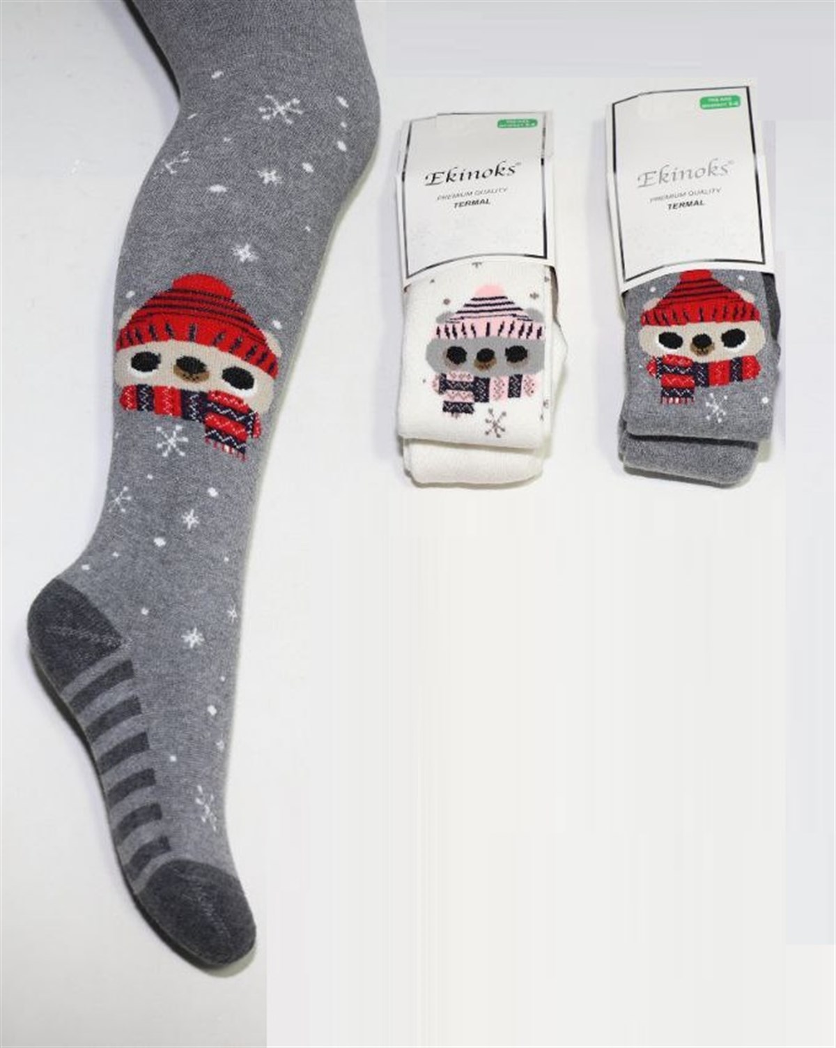 Ekinoks Atkılı Bereli Sevimli Ayı Desenli Havlu Kız Çocuk 3'lü Paket Termal  Külotlu Çorap | Çamaşırcımshop