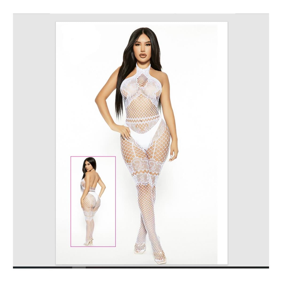 Vücut ÇorabıF.K. 5437 Boyundan Bağlamalı Uzun Beyaz Kadın File Seksi Vücut Çorabı