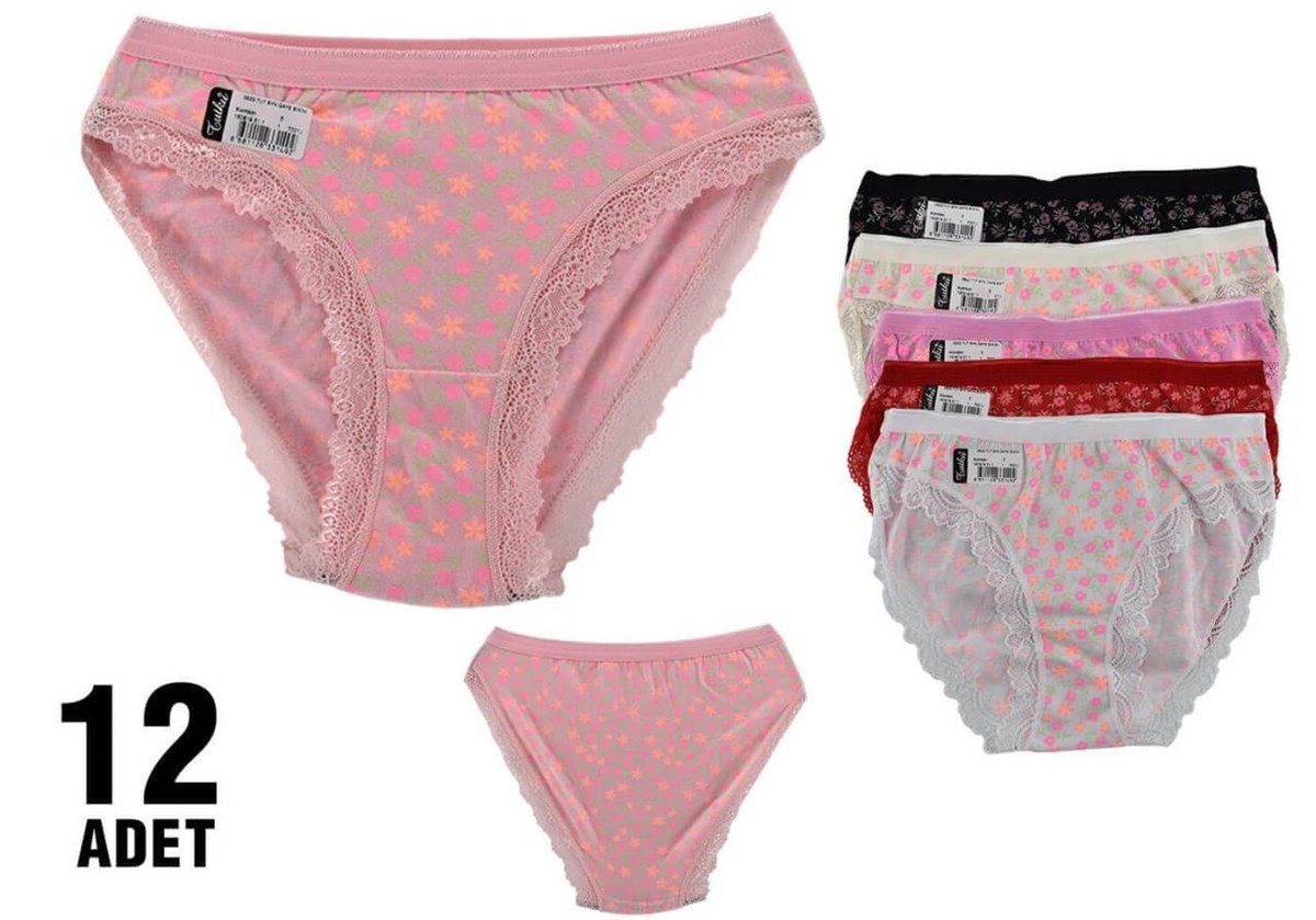 Külot, String, Tanga12'li Paket Tutku 0522 Gaye Dantelli Çiçek Desenli Bayan Bikini Külot