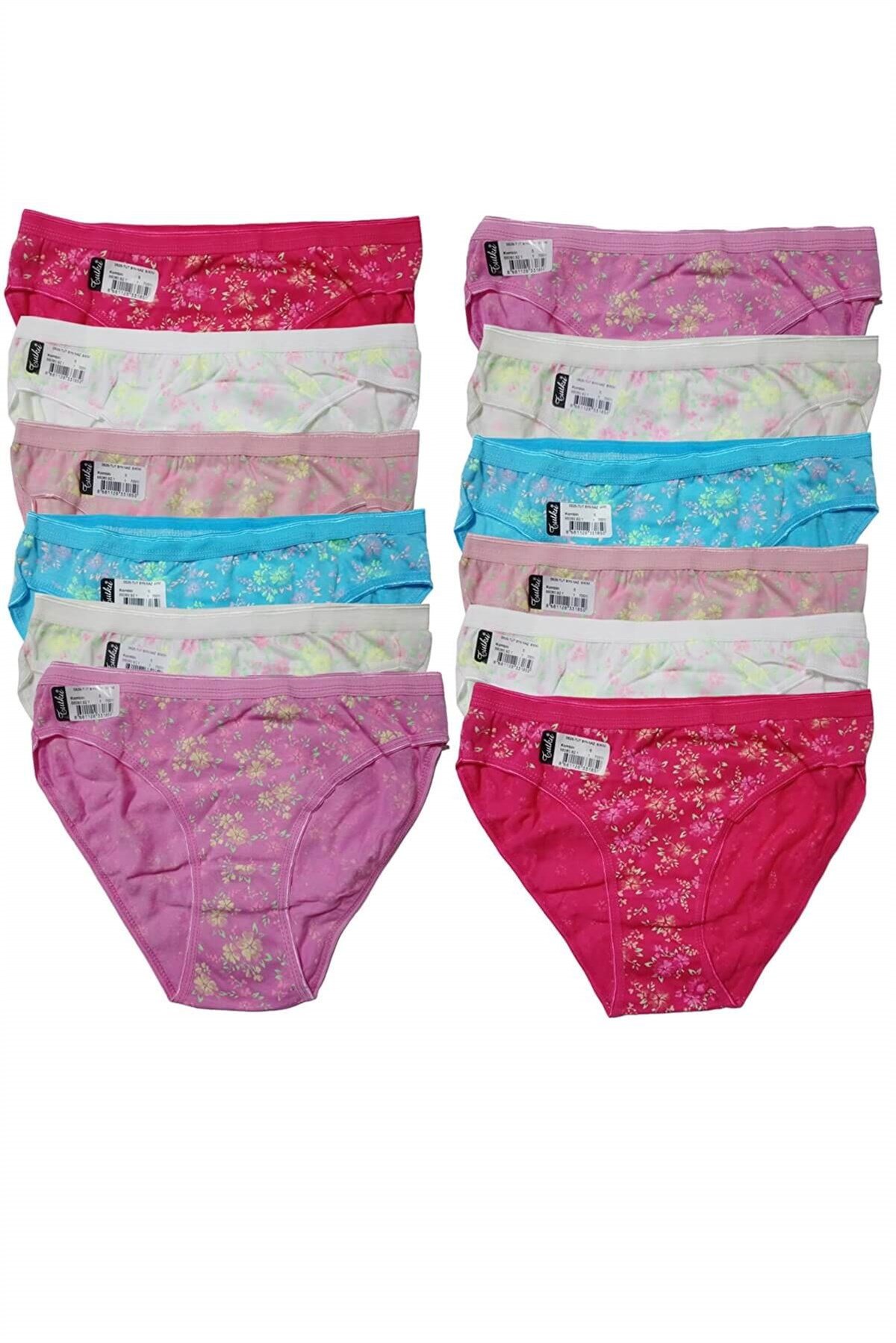 Külot, String, Tanga12'li Paket Tutku 0525 Naz Çiçek Desenli Bayan Elastan Bikini Külot