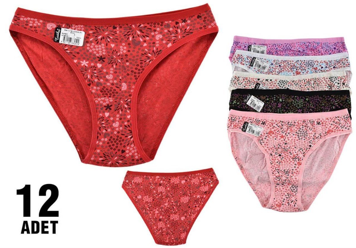İç Giyim12'li Paket Tutku 0534 Kardelen Desenli Elastan Bayan Bikini Külot