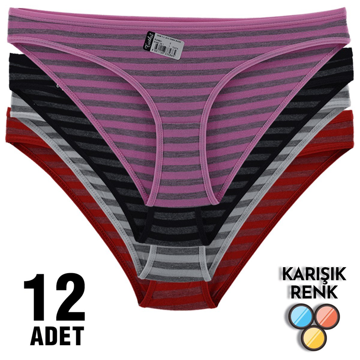 Külot, String, Tanga12'li Paket Tutku 0538 Irmak Çizgili Bayan Elastan Bikini Külot